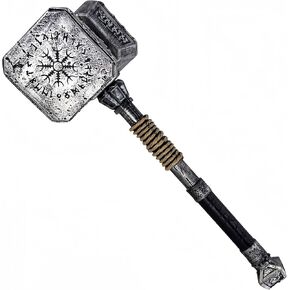 LOOYAR Viking Thunder Hammer Prop - Lightweight PU Foam for Authentic Norse Costume Ensembles Black Iron