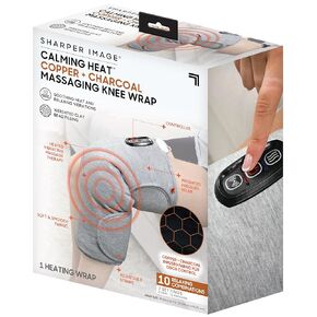 Calming Heat Knee Wrap by Sharper Image Personal Electric Knee Heating Pad Wrap with Vibrations, 2 Heat & 5 Massage Settings for 10 Relaxing Combinations, Soft to Touch Plush Fabric Grey