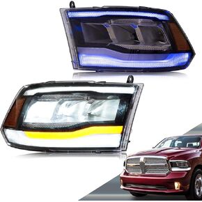 VLAND LED Projector Headlights Compatible with Dodge RAM 1500/2500/3500 2009-2018 & RAM 1500 Classic 2019-2021 w/Breathing Light w/Dynamic Animation w/Sequential, Clear Reflector