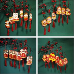 Vietnamese New Year Hanging Ornaments, 24pcs Asian Lunar New Year Tree Pendants for 2025 Tết Việt NAM Décor, Red and Gold Lucky Prosperity Charms Hanging Decorations for Plants, Home, Office