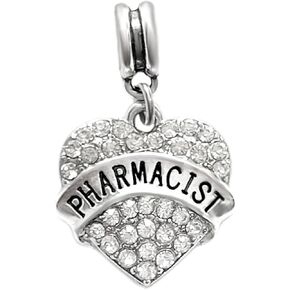 LaBenie Dangle Pharmacist Heart Charm Bead with Clear Crystals