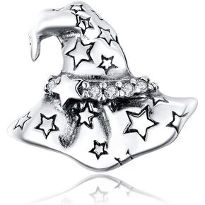 for Women 925 Sterling Silver Beads Halloween Pumpkin Skull Enamel Charm for Pandora Bracelets (Silver Wizard Hat)