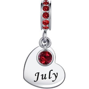 Birthday Month Jan to Dec Heart Birthstone Dangle Charm Compatible with Pandora Charms Bracelets