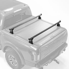 Adjustable 65.4"Heavy Duty Truck Bed Rack Cross Bars（2PCS） for Mid-Size Trucks with Retractable Truck Bed Tonneau Covers Aluminum Crossbar with Top Slide Mount|Fits Kayak Racks, Bike Racks, and More