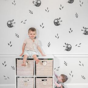 Sloth & Leaves Animal Wall Decals Peel and Stick for Kids, Baby Bedroom Nursery and Living Room. 96 pcs. Adhesive Vinyl Wall Stickers Decor (Grey)