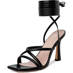 Mostrin Womens Sandals Strappy Heels for Women Lace Up Heels Square Open Toe Heels Tie Up High Heeled Sandals for Prom, Party, Daily Wear