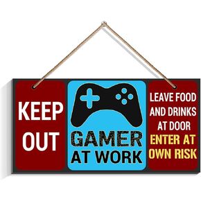 Keep Out Gamer At Work Sign - Funny Gamer Sign For Gaming Room Wall Door Decor For Teen Room, Gift For Teen Boy, Boyfriend 6 X12 Inch