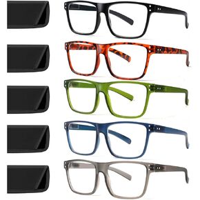 JOSCHOO 5-pack Oversized Reading Glasses Square Large Frame Readers for Men and Women