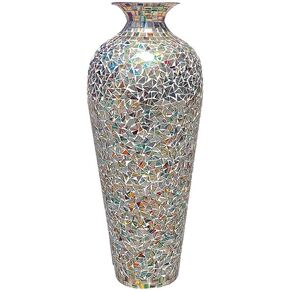 Tall Floor Vase, Mosaic Vase, Bohemian Rhapsody Multicolor 20 Inch Vase, Rainbow Glass Mosaic Vase with Sparkling Metallic Glass Flake Overlay- Rainbow