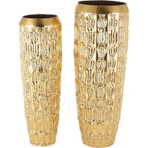 Deco 79 Metal Decorative Vase Tall Centerpiece Vases with Grooved Patterns, Set of 2 Flower Vases for Home Decoration 41", 37" H, Gold