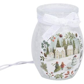 Cottage Garden Stony Creek Magical Winterland Pre-Lit Small Frosted Glass 4 x 3 Tabletop Christmas Vase Jar with Ribbon