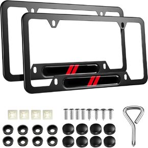 2PCS Black License Plate Frames for Chevy Camaro SS, Universal Aluminum Alloy Car License Plate Holders, License Plate Bracket Holder with 4 Holes for Chevy Owners