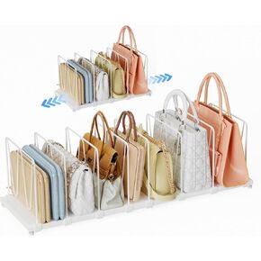 Extendable Purse Organizers Purse Storage. Length 16-28 in. Bag Organizer Purse Holder for Closet With 8 Adjustable Shelf Dividers