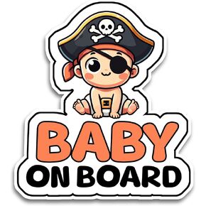 Baby on Board Signs for Car, 6.5 x 5.5 Baby Pirate on Board, Waterproof and UV-Resistant Baby on Board Sticker, Durable Baby Sign for Safety Awareness, Easy to Apply for Window or Bumper