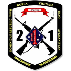 2nd Battalion 1st Marines Gunsmoke Logo Sticker (USMC Vinyl Decal (3 x 4 inch) USMC Licensed