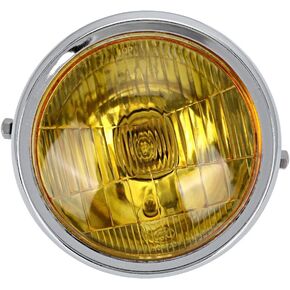Motorcycle Headlamp,Retro Yellow Lens Motorcycle Round Modified Front Headlight Fits for CG125 GN125(plating)