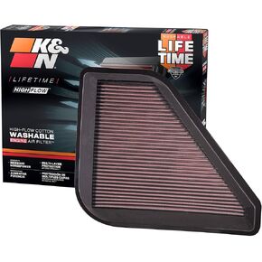 K&N High-Flow Original Lifetime Engine Air Filter: Increase Power & Acceleration, Washable, Premium, Air Filter: Compatible with 2007-2017 Chevy/GMC/Buick (Traverse, Acadia, Enclave, Outlook), 33-2394