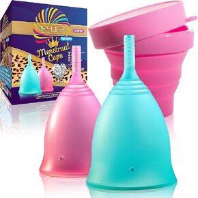 Talisi Menstrual Cups Set of 2 with Collapsible Silicone Sterilizer - Super Soft Reusable Period Kit - for Regular Heavy Flow (Small & Large) - Best Tampon and Pad Alternative, Feminine Hygiene Copa