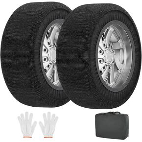 H&ZT Snow Socks for Cars, Antiskid Tire Socks for Winter Emergency, Anti-Slip Wheel Socks, 2 Packs, Snow Traction Device for F150 Chevrolet Toyota Honda Passenger Cars SUVs Trucks