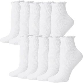 10 أزواج من الجوارب البيضاء المكشكشة جوارب مكشكشة للفتيات والنساء جوارب لطيفة للكاحل جوارب قابلة للتنفس من القطن الدافئ الناعم غير الرسمي مقاس 5-9 in Kuwait