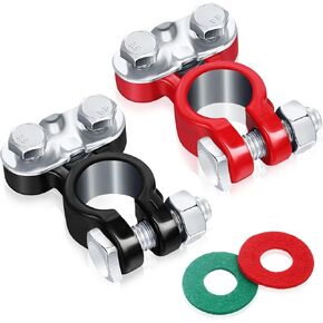 2 PCS ANBUY Car Cables Terminal Connectors, Adjustable Plated Cables Terminal Ends Kit, Negative and Positive Power Pole Terminals with Washers, Universal Automotive Accessories for Cars, Vans, Trucks