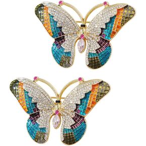 Ruihfas 2Pcs Rhinestone Butterfly Brooch Pins - Fashion Colorful Crystal Brooch Pin Decoration for Women Dress for Wedding Party 2.48 * 1.18"