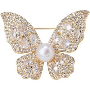 Rhinestone Butterfly Brooch Pin for Women Unisex Shell Pearl Fashion Clear Crystal Cluster Cartoon Animal Brooches Lapel Pins Badge Dress Suit Collar Dress Accessories Delicate Birthday Christmas Dainty Jewelry
