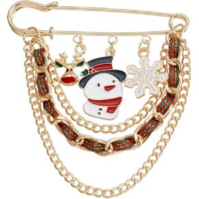 Christmas Brooch Fashion Collar Lapel Pin Fun Christmas Tree Santa Jingle Reindeer Tassel Chain Brooch Versatile Christmas Collection Brooch Winter Clothing Jewelry for Women