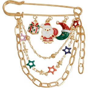 Christmas Brooch Fashion Collar Lapel Pin Fun Christmas Tree Santa Jingle Reindeer Tassel Chain Brooch Versatile Christmas Collection Brooch Winter Clothing Jewelry for Women in Kuwait