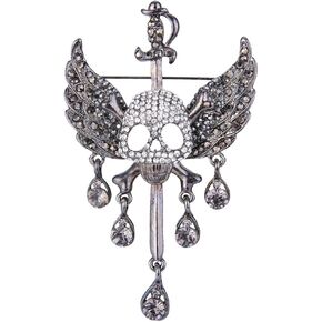 EVER FAITH Austrian Crystal Halloween Skull Bone Angle Wing Teardrop Brooch Pendant