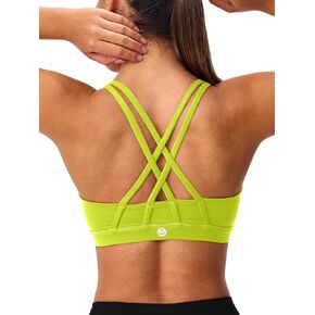 Women's Strappy Sports Bras Light Compression Crop Criss Cross Back Padded Workout Yoga Bra Supportive U Neckline