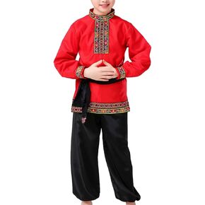 Boys 2 Piece Russian Dance Outfits Performance Costume Traditional Dancewear with Belt