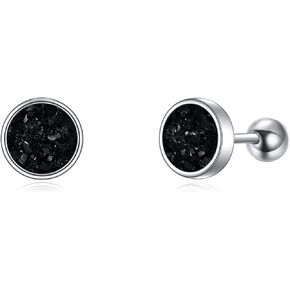 Drusy Black Stud Earrings Sterling Silver Crystal Quartz Fashion Jewelry for Women