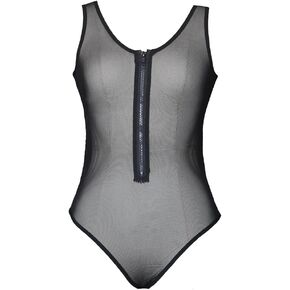 Women Sexy Lingerie Teddy One Piece Fishnet Zipper Front Neck Babydoll Teddy Bodysuit