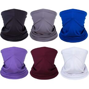 [6 PACK] Unisex Sun UV Protection Face Bandana, Reusable Washable Cloth Fabric Scarf for Cycling Motorcycle, Breathable Neck Gaiter Balaclava for Men Women(Black&Dark Gray&Blue&Purple&Burgundy&White)