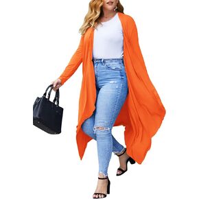 IN'VOLAND Women's Plus Size Cardigan Long Sleeve Open Front Drape Cardigans Lightweight Long Duster（L-5XL）