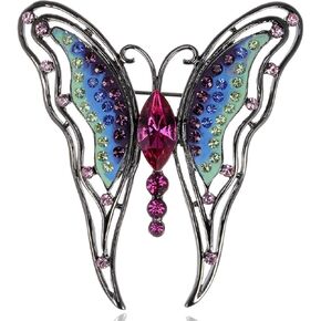 Alilang Ruby Red Bright Body Abstract Wing Butterfly Colorful Crystal Rhinestone Brooch
