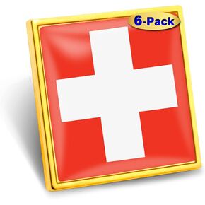 6/Pack Switzerland Flag Lapel Pins Bulk - Metal Swiss Brooch Badge Souvenir for Men Women Clothes Bags Hats