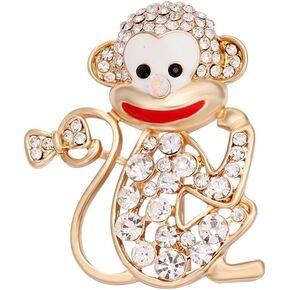 NOUMANDA Clear Crystal Cute Monkey Aniaml Brooch Pin Happy Monkey Jewelry