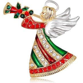 Retro Christmas Angel Angel Blowing Horn Santa Green Enamel Holiday Pin Brooch Jewelry for Women Daily Wear Alloy