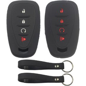 2Pcs Rubber Silicone 4 Buttons Smart Key Fob Cover Case Protector Keyless with Keychain Compatible with Chevrolet Blazer Bolt Equinox Traverse Trax Trailblazer 2021 2022 Black Pink