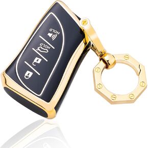 YHC Key Fob Cover for Lexus with Gold Keychain fit ES350 LC500 LS500 UX200 GX460