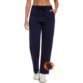 Women's Fleece Lined Sweatpants Thermal Winter Straight Legs Sweat Pants Drawstring Workout Pants with 3 Pockets