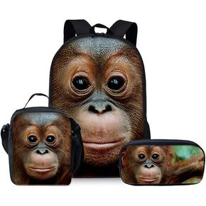 Animal Casual Schoolbag Monkey Backpack Lunchbox Pen and Pencil Case 3-in-1 Combo Set