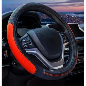 BELOMI Leather Car Steering Wheel Cover, Breathable Non-Slip Vehicle Steering Wheel Protectcor, Soft Auto Decoration Accessories, 15 inch Universal for Vehicles, SUVs, RVs and More（Black）