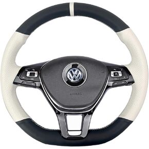 Hand-Stitched Steering Wheel Wrap for Volkswagen VW Golf 7/Tiguan/Polo/T-ROC/Jetta/Passat/Touareg 2014-2020 Interior Steering Wheel Protection Skin Cover Accessories (with Paddle Shifters)