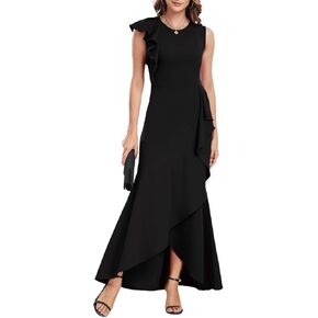 FQA Long Formal Dresses for Women Black Cocktail Evening Gowns Elegant Ruffled Sleeve in Saudi Arabia