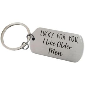 Keychain for Boyfriend Keychain, Husband Keychain from Wife, Lucky for You I Like Older Men Key Chain, Fiance Gifts for Him, Gifts for BF Gift Ideas, New Relationship Gifts for Him, Vday