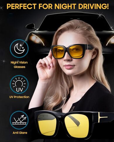 Trendy Oversized Fit Over Night Vision Driving Glasses Anti Glare for Women Polarized Nighttime Glasses IF7511 in Kuwait