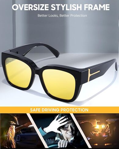 Trendy Oversized Fit Over Night Vision Driving Glasses Anti Glare for Women Polarized Nighttime Glasses IF7511 in Kuwait